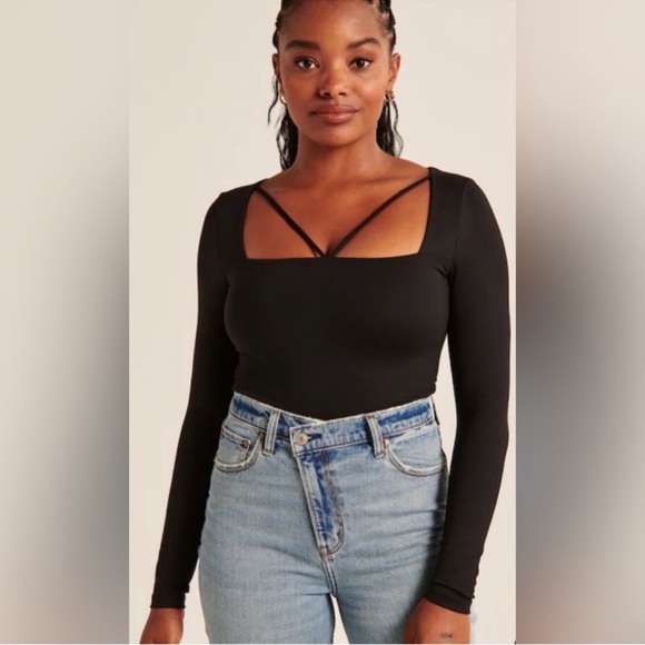 Abercrombie & Fitch Soft A&F COLLECTION LONG SLEEVE STRAPPY SQUARENECK BODYSUIT - Picture 1 of 5